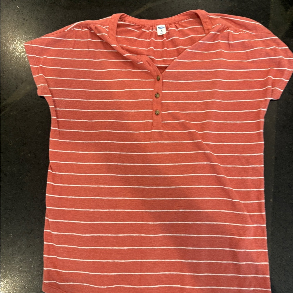 Old Navy Coral and White Striped Women's Tee